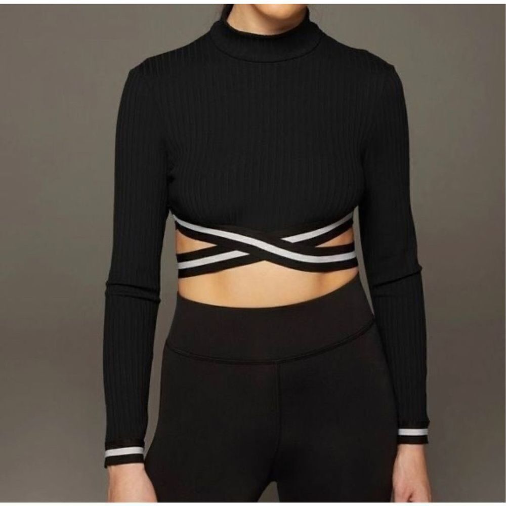 Michi APEX RIBBED LONG SLEEVE TOP Black Medium